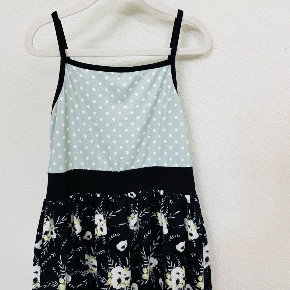 Pete + Lucy • Girls Blue Polka Dot Black Floral Ruffle Twirl Dress